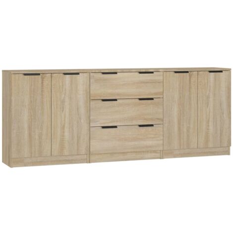 Vidaxl – Buffet 3 pcs chêne sonoma bois d'ingénierie – Dimensions 60 x 30 x 70 cm – Armoire multifonctionnelle avec 2 portes et 3 tiroirs