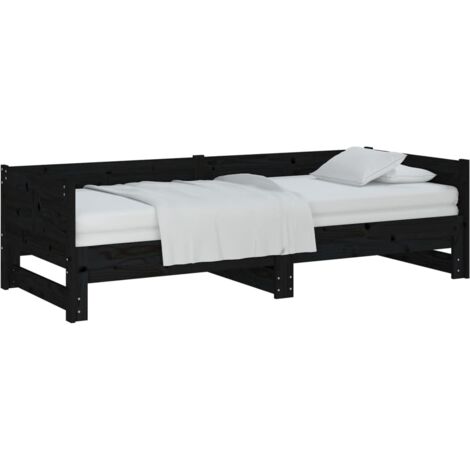 Vidaxl – Lit coulissant noir 194x181x57 cm – Bois de pin massif – Design convertible pour 2 personnes – Dimensions matelas 90x190 cm (1/5)