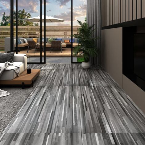 Vidaxl – Planches de sol PVC autoadhésives 18 pièces – Surface 2,51 m² – Épaisseur 2 mm – Résistantes à l'humidité et antidérapantes – Gris rayé