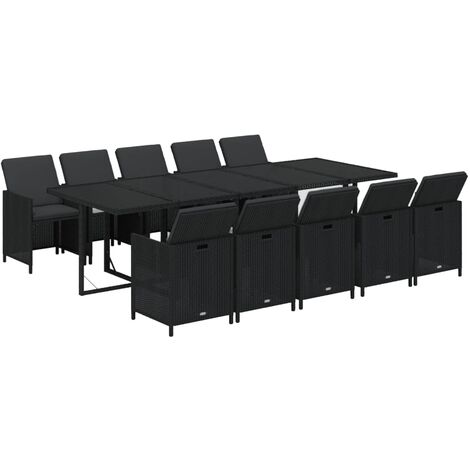 Ensemble à manger de jardin coussins 11 pcs Résine tressée Noir vidaXL