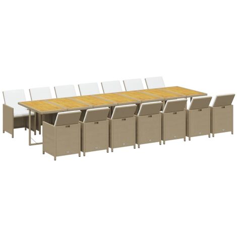vidaXL Ensemble à manger de jardin et coussins 15 pcs beige