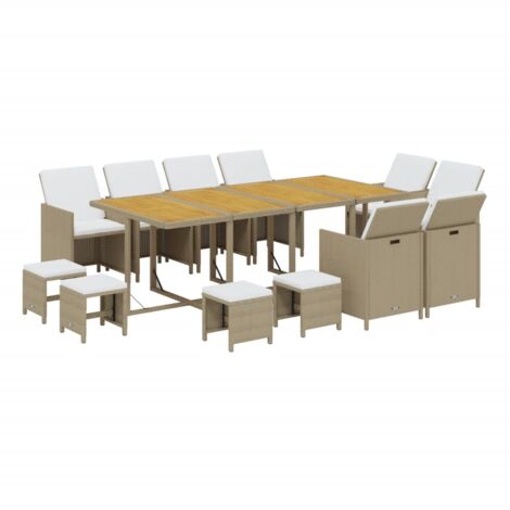 vidaXL Ensemble à manger de jardin coussins 13pcs Résine tressée Beige