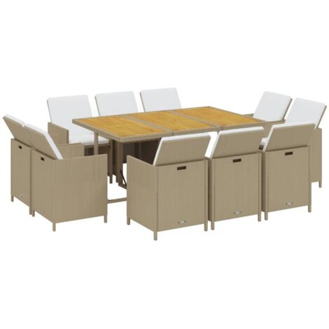 vidaXL Ensemble à manger de jardin coussins 11pcs Résine tressée Beige