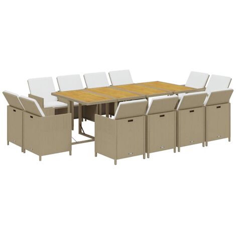 vidaXL Ensemble à manger de jardin coussins 13pcs Résine tressée Beige