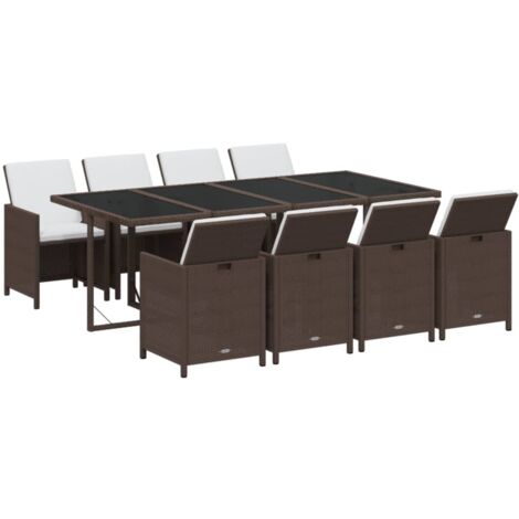 Ensemble à manger de jardin et coussins 9 pcs Poly rotin Marron vidaXL