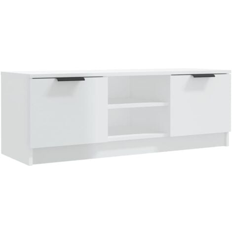 Meuble TV Blanc brillant 102x35x36,5 cm Bois d'ingénierie vidaXL