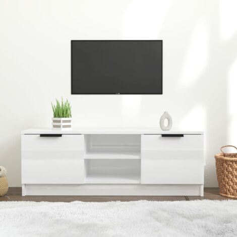 Meuble TV Blanc brillant 102x35x36,5 cm Bois d'ingénierie vidaXL