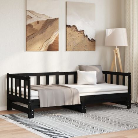 Vidaxl – Lit gigogne noir en bois de pin massif 2x(90x190) cm – Design à lattes pour circulation d'air – Solution gain de place - NOIR 2 X (1/5)