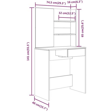 vidaXL Dressing Table with Mirror Concrete Grey 74.5x40x141 cm