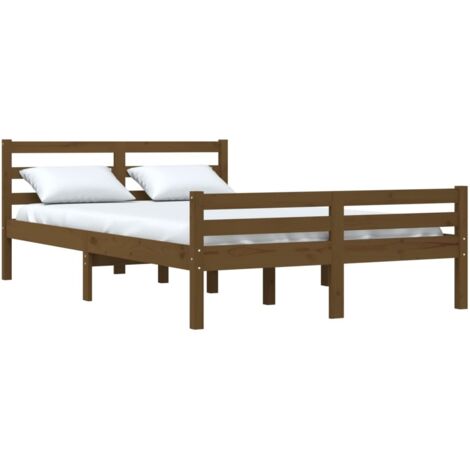 The Living Store Cadre de lit sans matelas marron miel bois massif 135x190 cm - Cadre De Lit - Lit Double - Bois Massif - Lit Design - Literie (1/5)