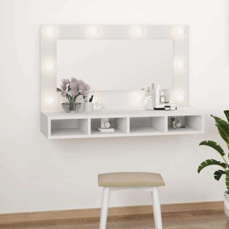 Vidaxl – Armoire à miroir lumineux 90x31,5x62 cm – LED blanc chaud/froid – Bois d'ingénierie – 4 étagères ouvertes – Capacité 50 kg