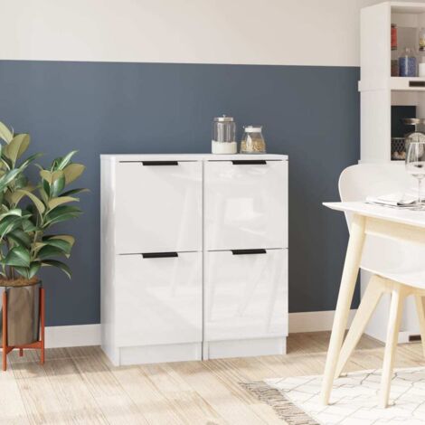 Vidaxl – Buffet 2 pcs blanc brillant 30x30x70 cm – Bois d'ingénierie – Design minimaliste pour rangement élégant – Fixation murale incluse
