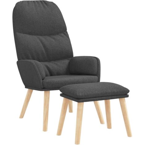vidaXL Chaise de relaxation avec tabouret Gris foncé Tissu