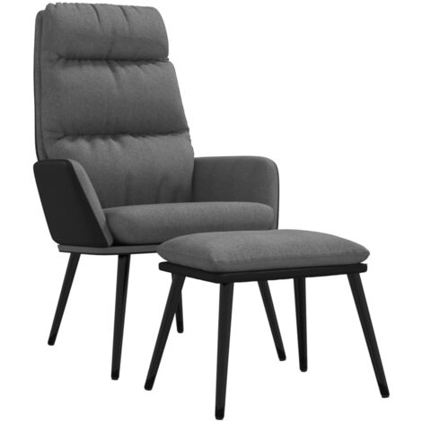 Chaise de relaxation avec tabouret Gris clair Tissu similicuir vidaXL (1/5)