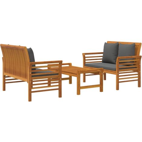 vidaXL Salon de jardin 3 pcs avec coussins bois massif d'acacia (1/5)