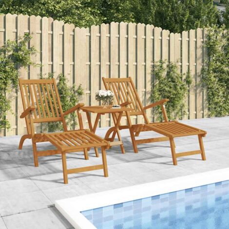 vidaXL Chaises longues d'extérieur repose-pieds et table Acacia solide (1/5)