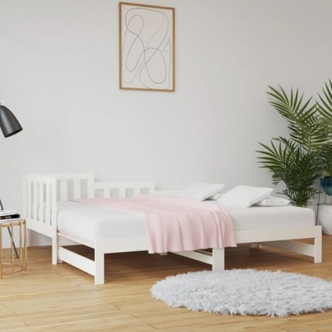 Vidaxl – Lit coulissant avec tiroirs en bois de pin massif blanc 193,5 x 181 x 68,5 cm – 2 matelas 90 x 190 cm nécessaires – Design optimisé pour gain de place (1/7)