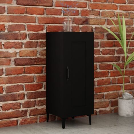 Vidaxl – Buffet noir 34,5x34x90 cm en bois d'ingénierie – 3 compartiments avec porte – Pieds en métal pour style industriel (1/5)