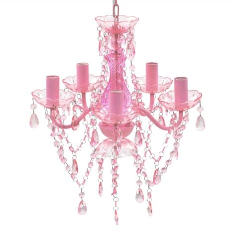 Vidaxl – Lustre en cristal rose 5 ampoules – Bras incurvés en acrylique – Éclairage décoratif pour salon, chambre, salle à manger