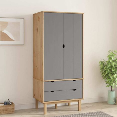 Vidaxl – Garde-robe scandinave en bois massif pin 76,5x53x172 cm – 2 tiroirs et 1 grand compartiment – Design rustique et stable