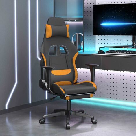 Chaise de jeu de massage avec repose-pied Noir et orange Tissu vidaXL (1/5)