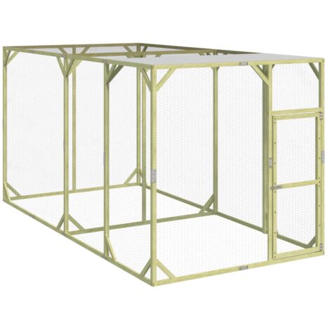 Vidaxl – Poulailler 200x400x200 cm en bois de pin massif – Toit en polyester résistant à l'eau – Porte verrouillable – Treillis métallique pour surveillance