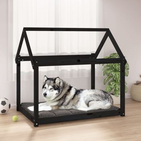 Lit pour chien Noir 111x80x100 cm Bois de pin solide vidaXL
