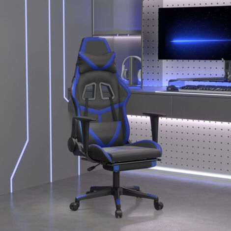 Chaise de jeu avec repose pied Noir et bleu Similicuir (1/5)