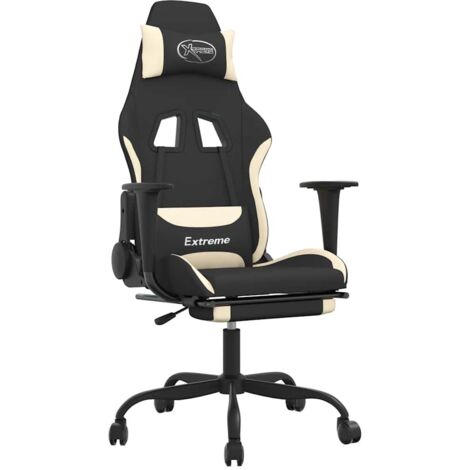 Chaise de jeu de massage avec repose-pied Noir et crème Tissu vidaXL