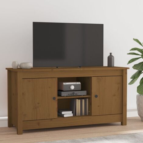 Meuble TV Marron miel 103x36,5x52 cm Bois de pin massif vidaXL (1/5)