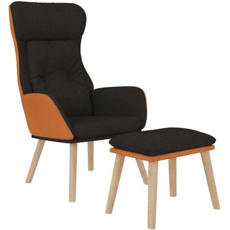 Chaise de relaxation avec repose-pied Noir Similicuir et tissu vidaXL (1/5)
