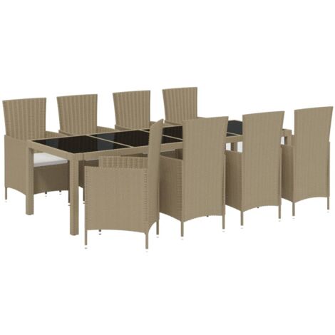 Ensemble à dîner de jardin 9 pcs coussins Résine tressée Beige vidaXL