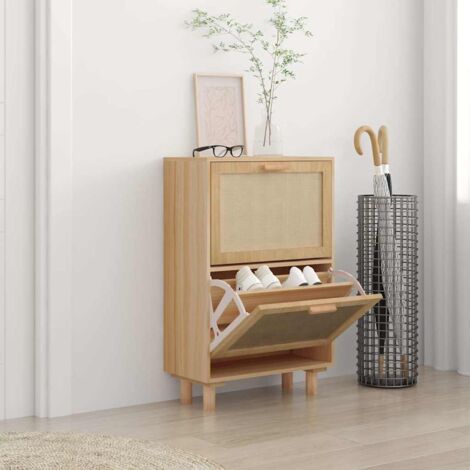 Vidaxl – Armoire à chaussures marron 52x25x80 cm – Bois d'ingénierie et rotin naturel – 2 tiroirs rabattables – Design scandinave