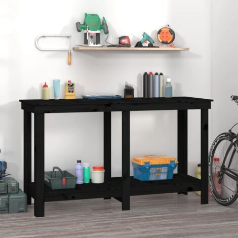 Banc de travail Noir 140x50x80 cm Bois de pin massif vidaXL (1/5)