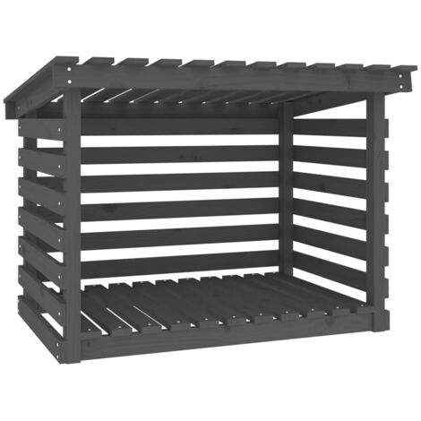 Vidaxl – Support à bûches gris 108x73x79 cm – Bois de pin massif – Grand espace de rangement – Circulation d'air optimale pour bois sec