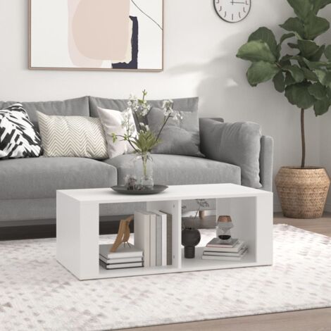 Vidaxl – Table basse fixe blanche 100x50x36 cm – Bois d'ingénierie résistant à l'humidité – 2 étagères pour rangement organisé
