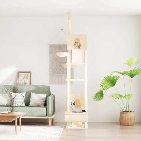 Vidaxl – Arbre à chat au plafond 277-303 cm – 2 maisons, 2 hamacs, 2 échelles, 1 tunnel – Poteaux en sisal naturel – Matériau moelleux et doux (1/6)