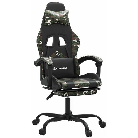 vidaXL Chaise de jeu pivotante repose-pied Noir camouflage Similicuir