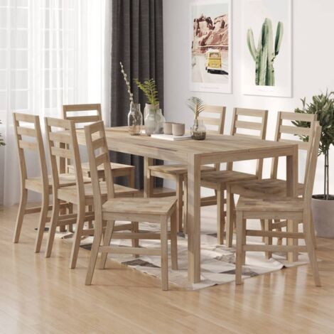 Vidaxl – Lot de 8 chaises à manger en bois d'acacia massif – Dimensions 42x49x90cm – Hauteur d'assise 45cm – Finition brossée marron (1/5)