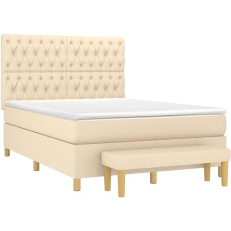 Sommier à lattes de lit avec matelas Crème 140x190 cm Tissu vidaXL (1/5)