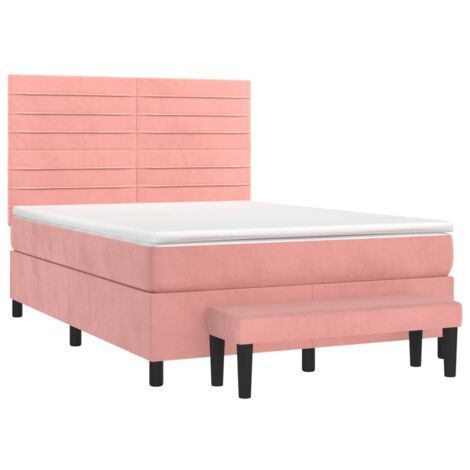 Sommier à lattes de lit avec matelas Rose 140x190 cm Velours vidaXL (1/5)