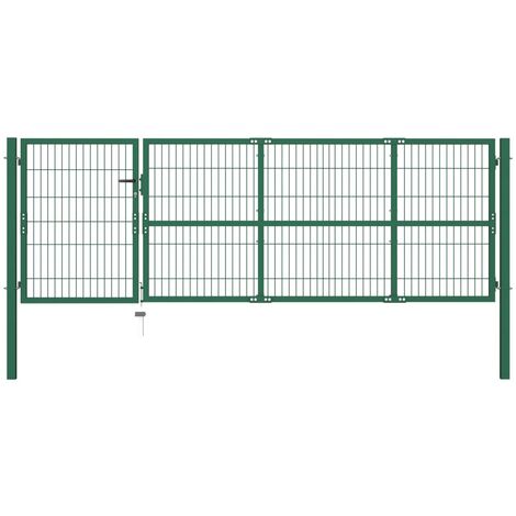 Portail de clôture de jardin avec poteaux 350x100 cm Acier Vert