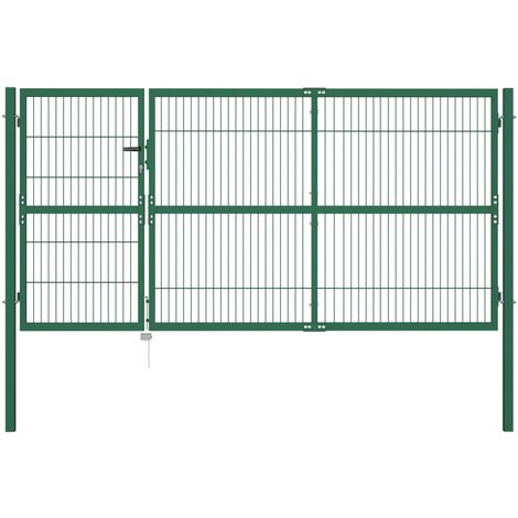 Portail de clôture de jardin avec poteaux 350x140 cm Acier Vert
