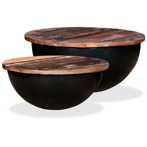 Vidaxl – Ensemble de tables basses 2pcs en bois récupéré massif – Design industriel avec base en acier – Compartiment de rangement intégré – Dimensions 60/50 cm