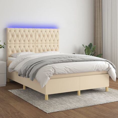 Sommier à lattes de lit et matelas et LED Crème 140x190cm Tissu vidaXL (1/5)