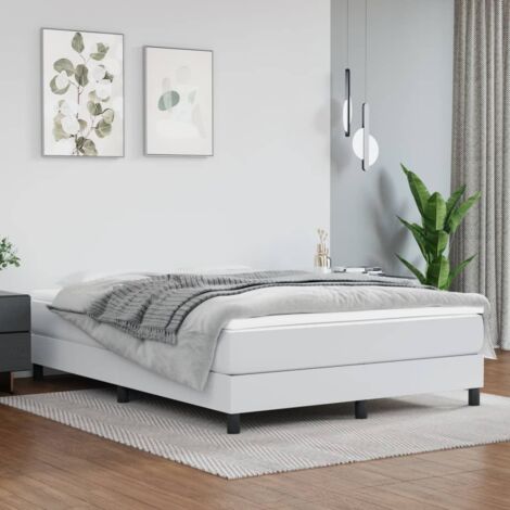 Vidaxl – Cadre de lit à lattes blanc 140x190 cm similicuir – Similicuir durable et résistant aux taches – Pieds robustes pour stabilité – Lattes en contreplaqué (1/7)