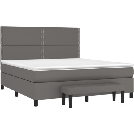 vidaXL Sommier à lattes de lit avec matelas Gris 180x200 cm Similicuir (1/5)