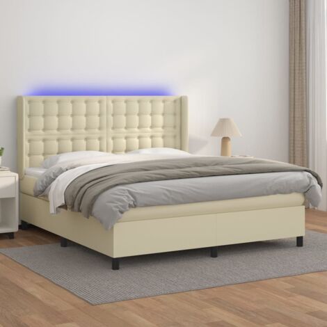 Sommier à lattes de lit matelas LED Crème 180x200 cm Similicuir vidaXL (1/5)