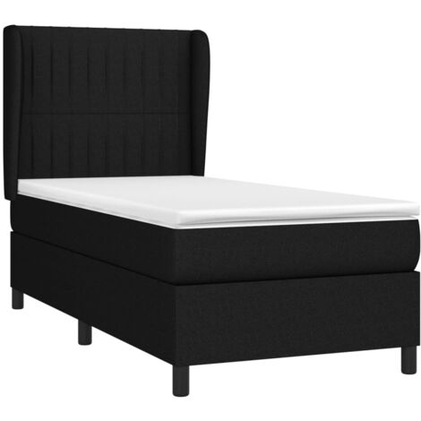 Sommier à lattes de lit avec matelas Noir 90x190 cm Tissu vidaXL (1/5)