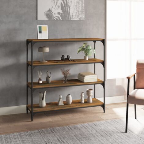 Vidaxl – Bibliothèque chêne fumé 100x33x100cm – Bois d'ingénierie et acier – 4 étagères pour rangement multimédia – Style industriel